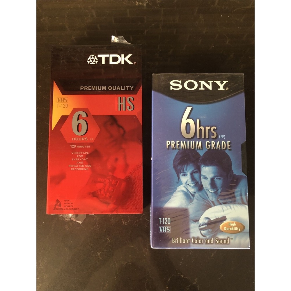 Lot‎ Of 2 Sony & TDK VHS Tape 6 Hrs Premium Grade T-120 Blank New Sealed